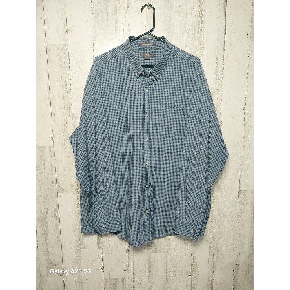 Eddie Bauer Mens 2XL Blue Check Button Up Long Sleeve Shirt